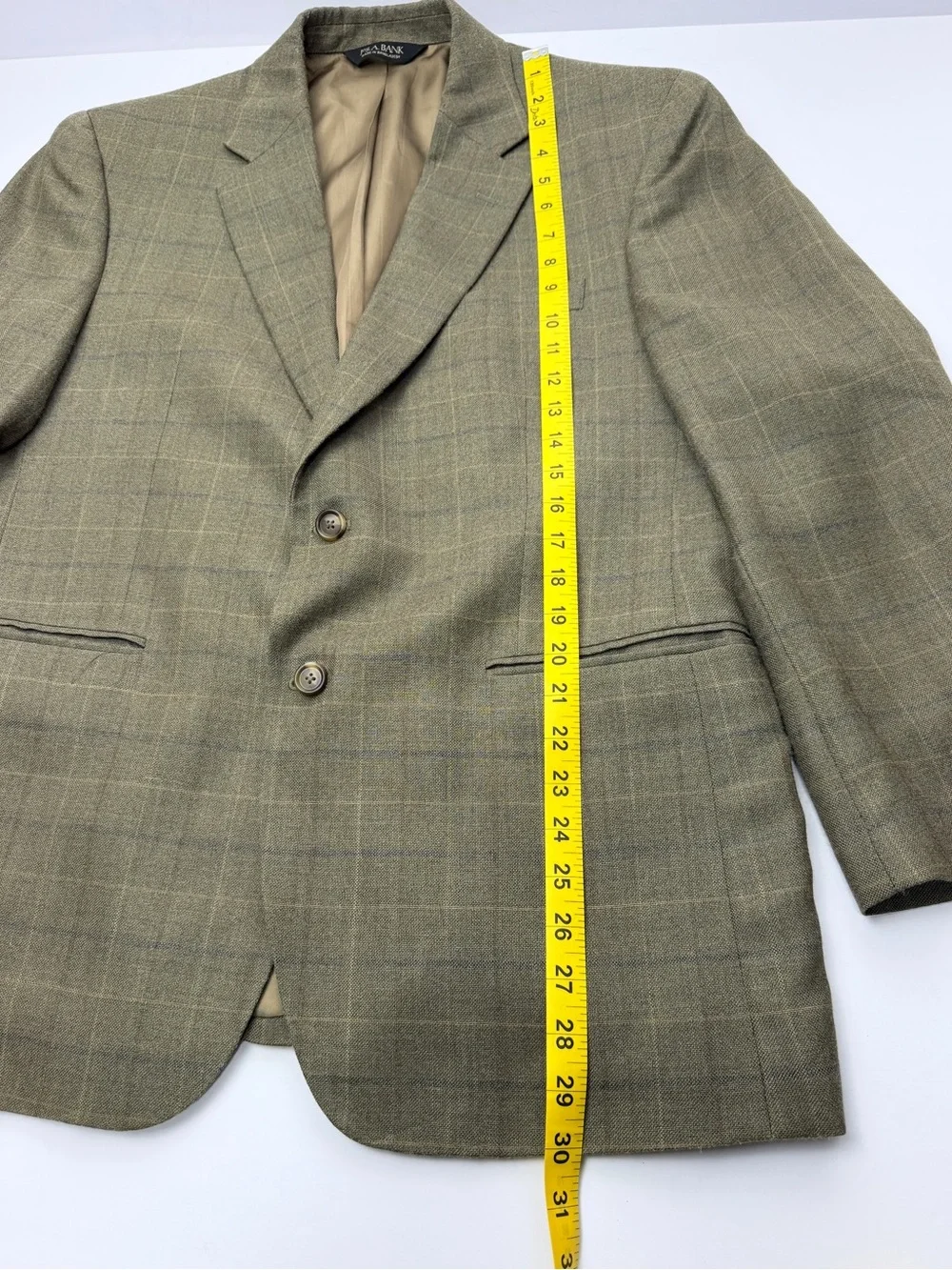 Jos A Bank Mens Sport Coat Blazer Olive Green Plaid Windowpane 2 Button 46R